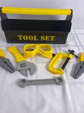 Kids Tool Set Pretend Play Toolbox w/ Wrench, Pliers, Goggles